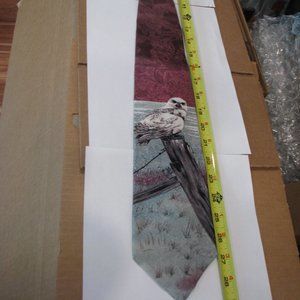 100% silk men's tie snowy owl(?) 1q